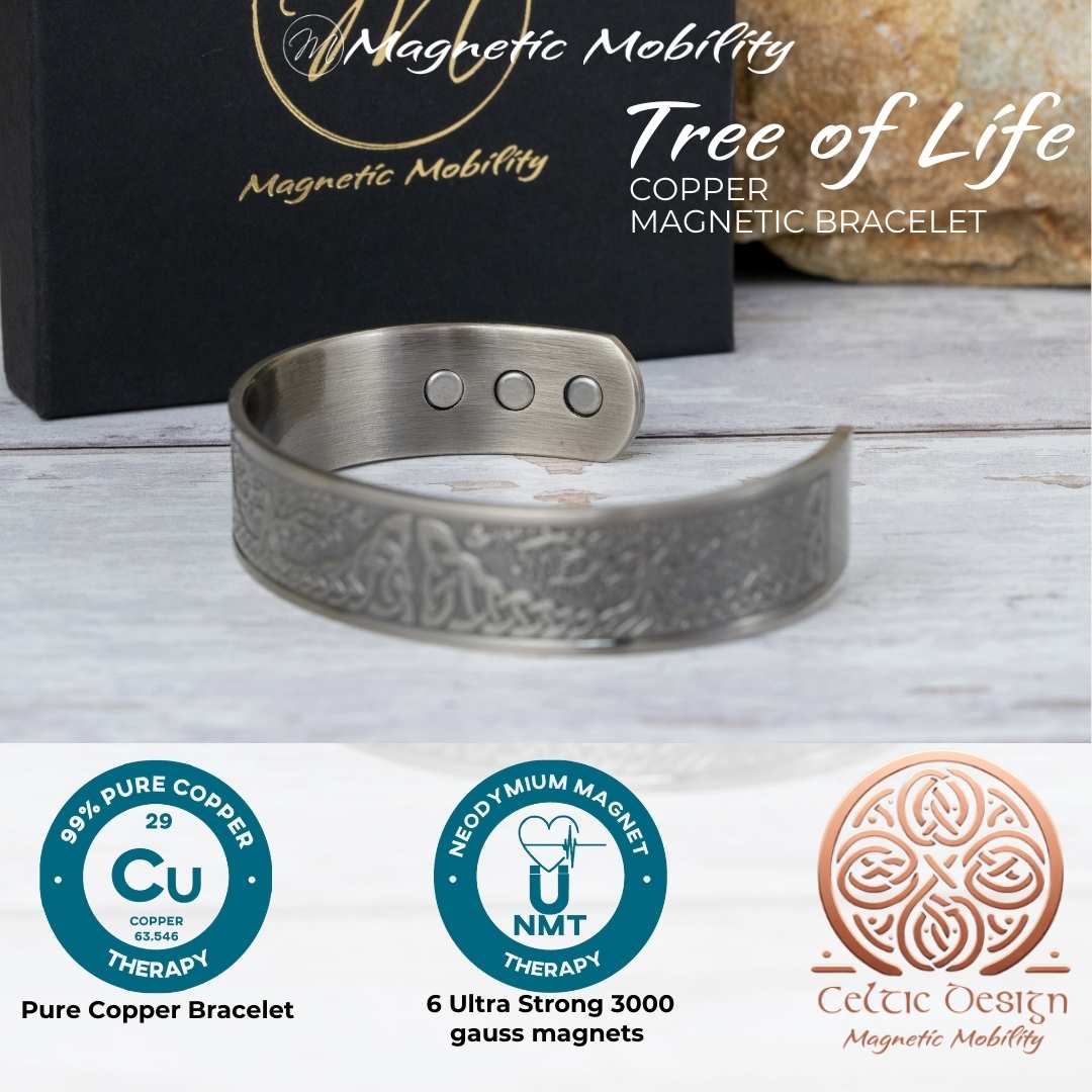 Tree of Life Copper Magnetic Bracelet: Silver Plated